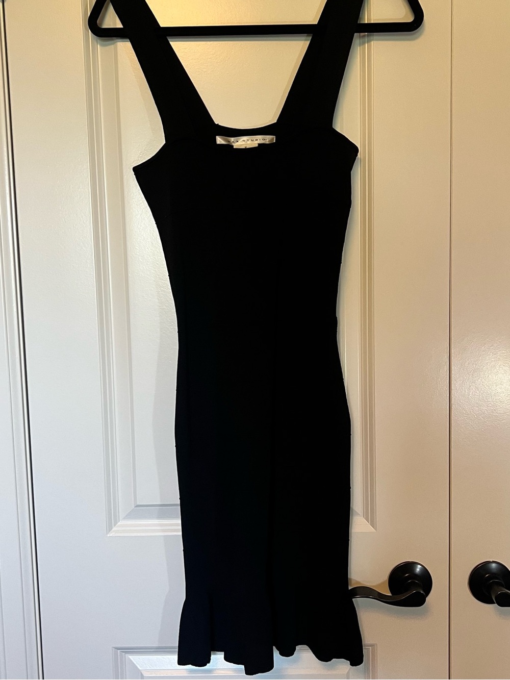 Max Studio Black Sleeveless Knit Bandage Dress Ruffle Flounce Hem - Size M